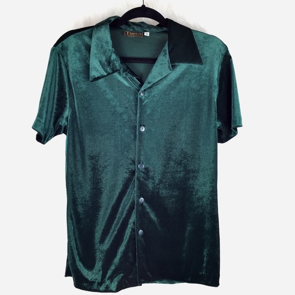 Green Velvet Button Down Shirt Medium 